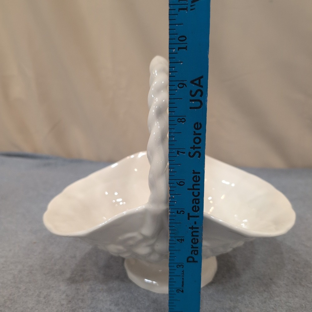Indiana Glass White Milk Glass Fruit Basket Twisted Handle Harvest Grapes Bowl - Picture 5 of 8